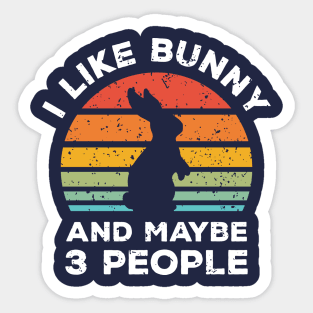 I Like Bunny and Maybe 3 People, Retro Vintage Sunset with Style Old Grainy Grunge Texture Sticker